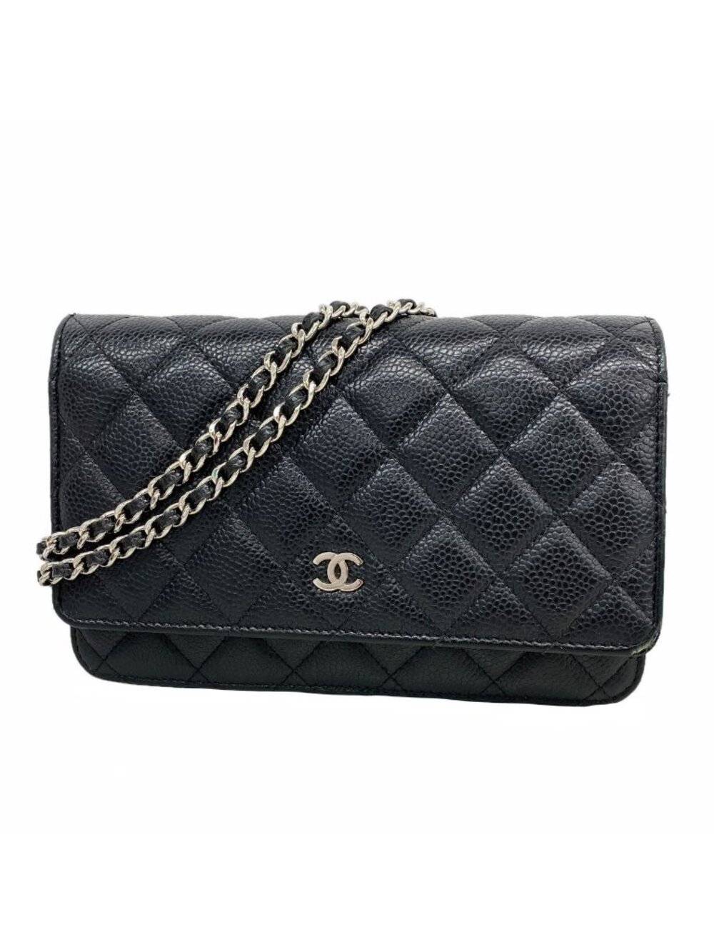 Chanel Wallet on Chain Quilted Caviar Leather Black Silver